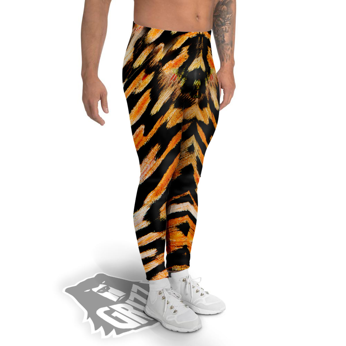 Butterfly Wing Skin White Orange Tiger Print Men's Leggings-grizzshop