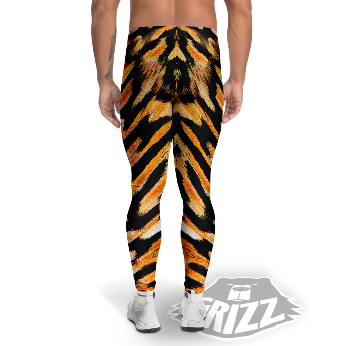 Butterfly Wing Skin White Orange Tiger Print Men's Leggings-grizzshop