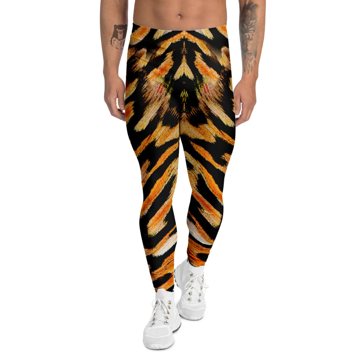 Butterfly Wing Skin White Orange Tiger Print Men's Leggings-grizzshop