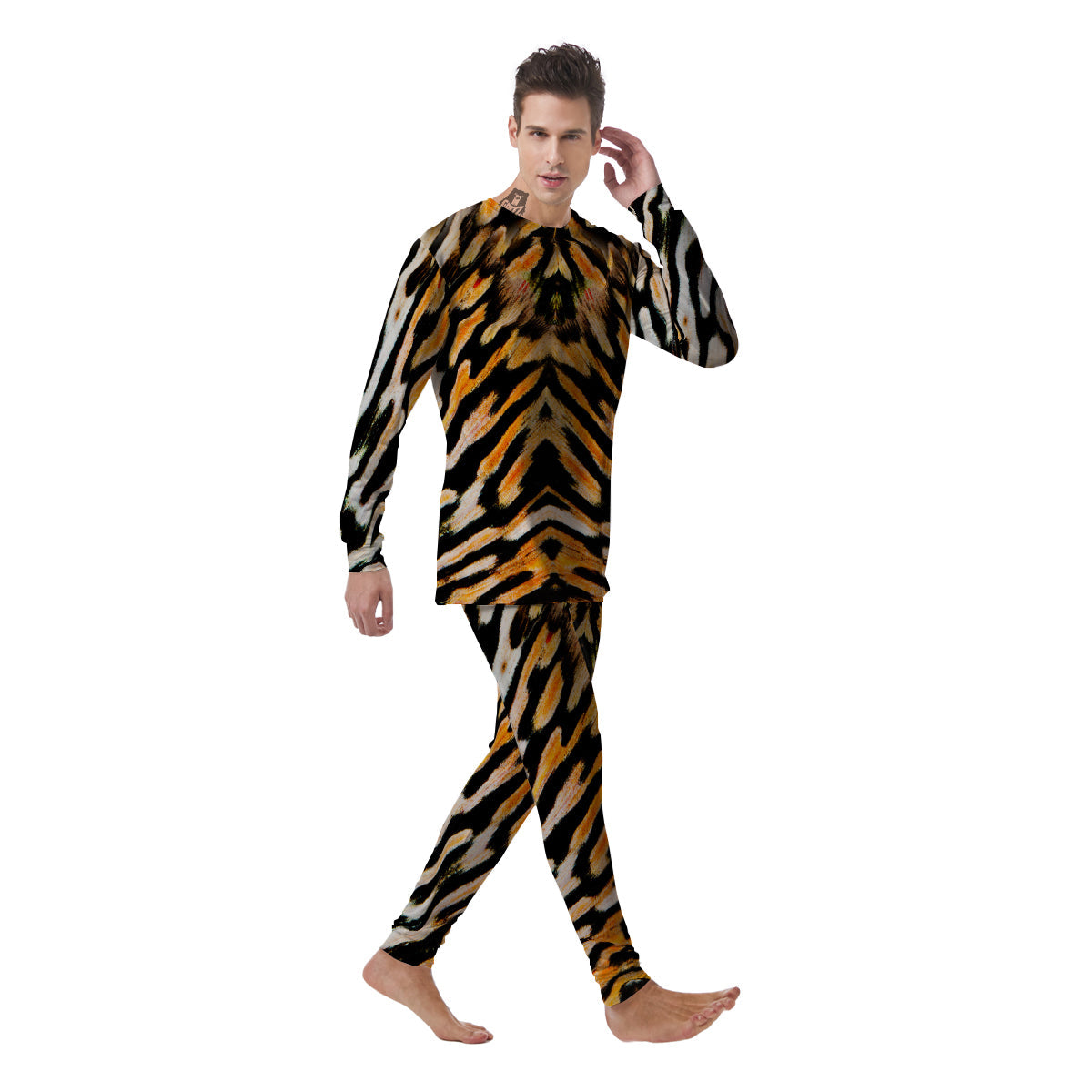 Butterfly Wing Skin White Orange Tiger Print Men's Pajamas-grizzshop