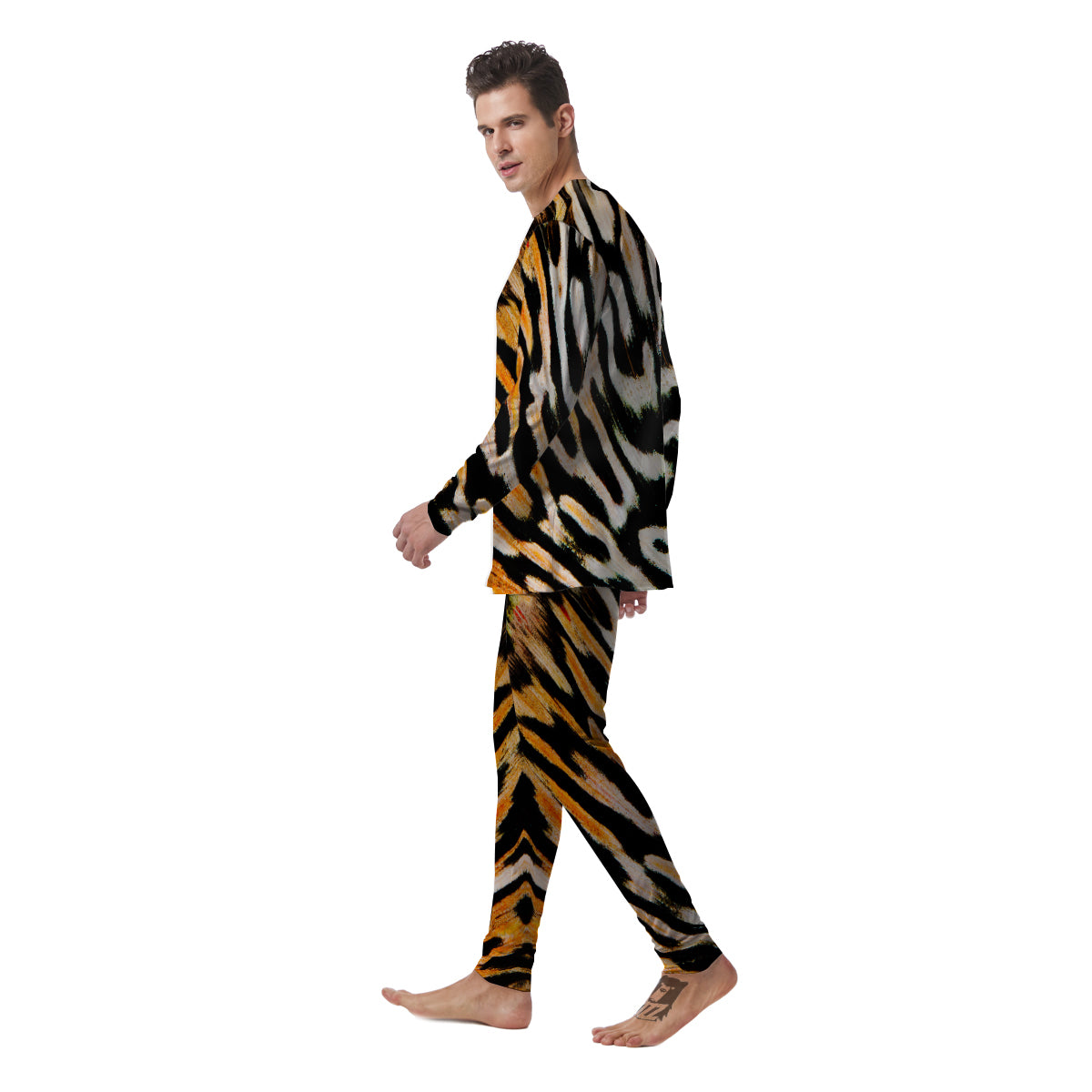 Butterfly Wing Skin White Orange Tiger Print Men's Pajamas-grizzshop