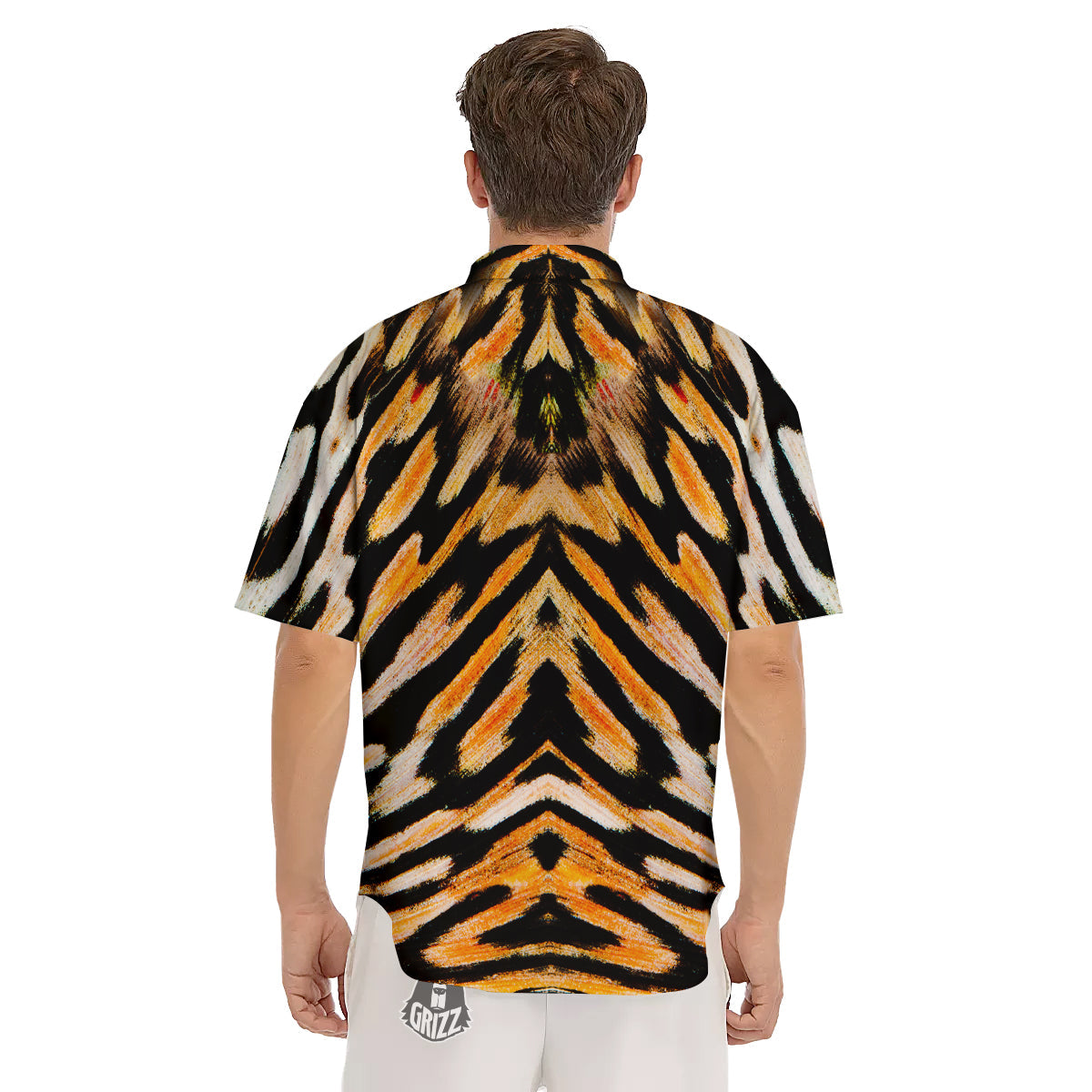 Butterfly Wing Skin White Orange Tiger Print Men's Short Sleeve Shirts-grizzshop