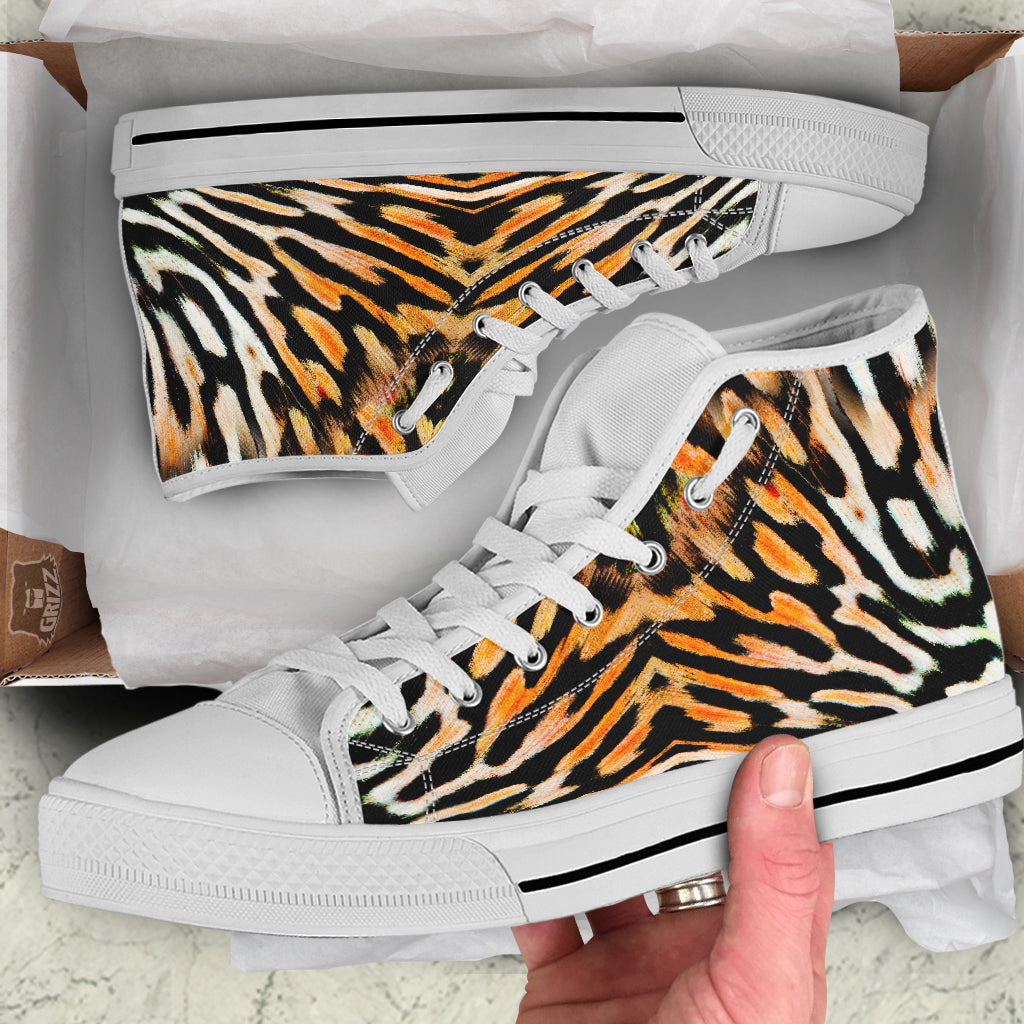 Butterfly Wing Skin White Orange Tiger Print White High Top Shoes-grizzshop