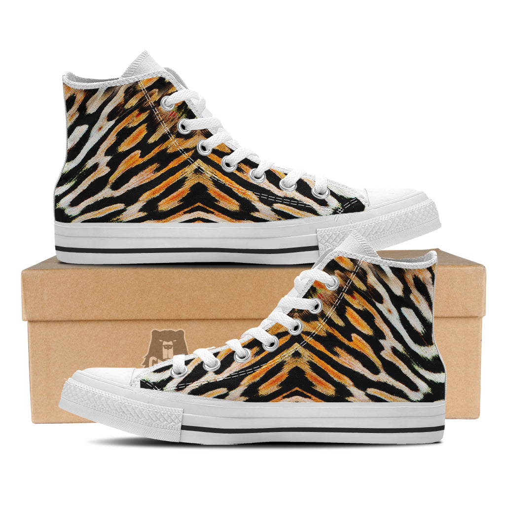 Butterfly Wing Skin White Orange Tiger Print White High Top Shoes-grizzshop