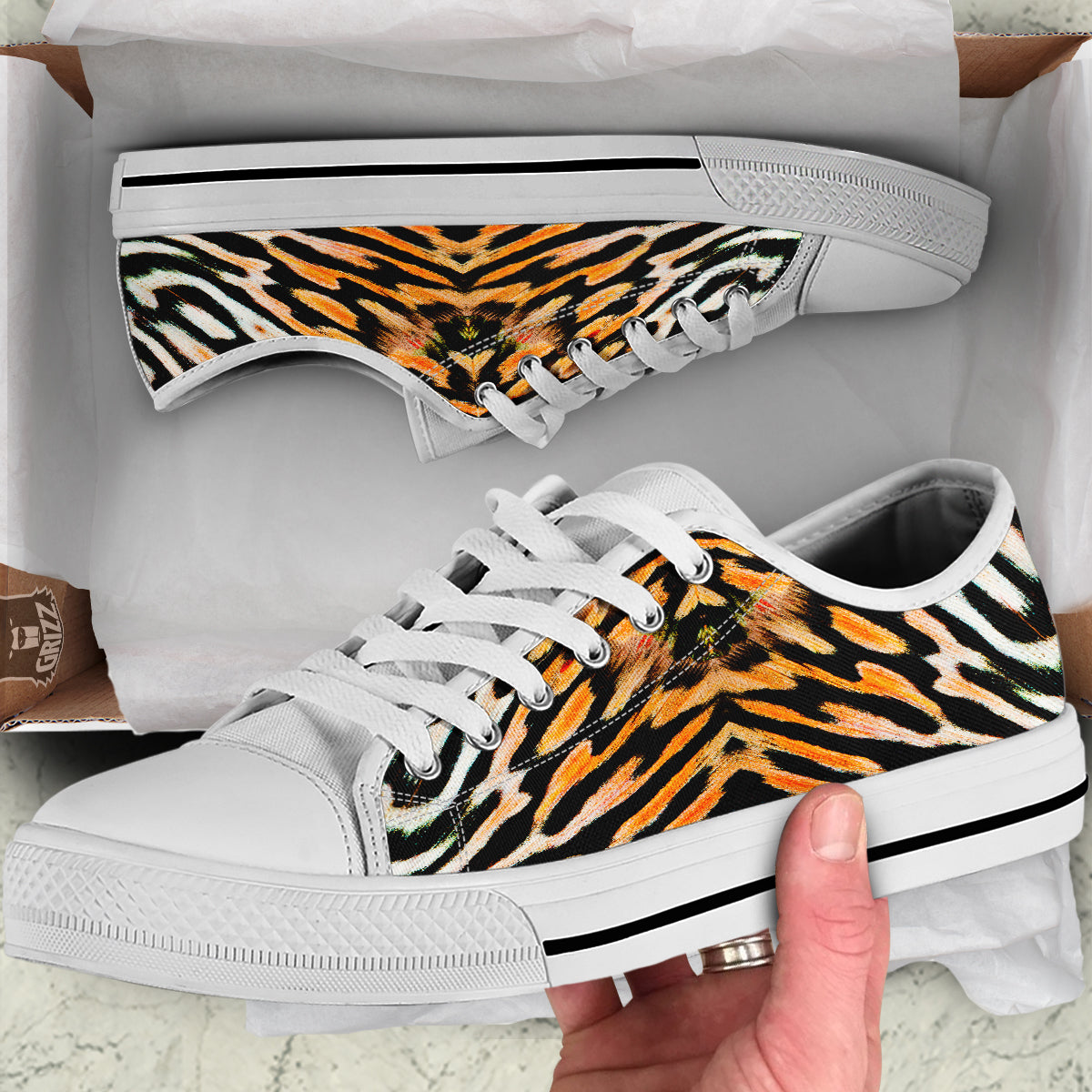 Butterfly Wing Skin White Orange Tiger Print White Low Top Shoes-grizzshop