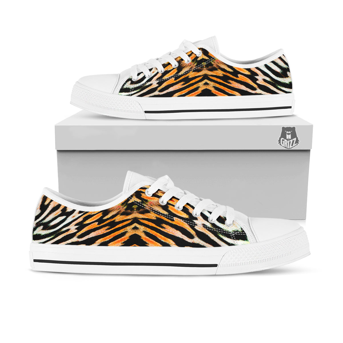 Butterfly Wing Skin White Orange Tiger Print White Low Top Shoes-grizzshop