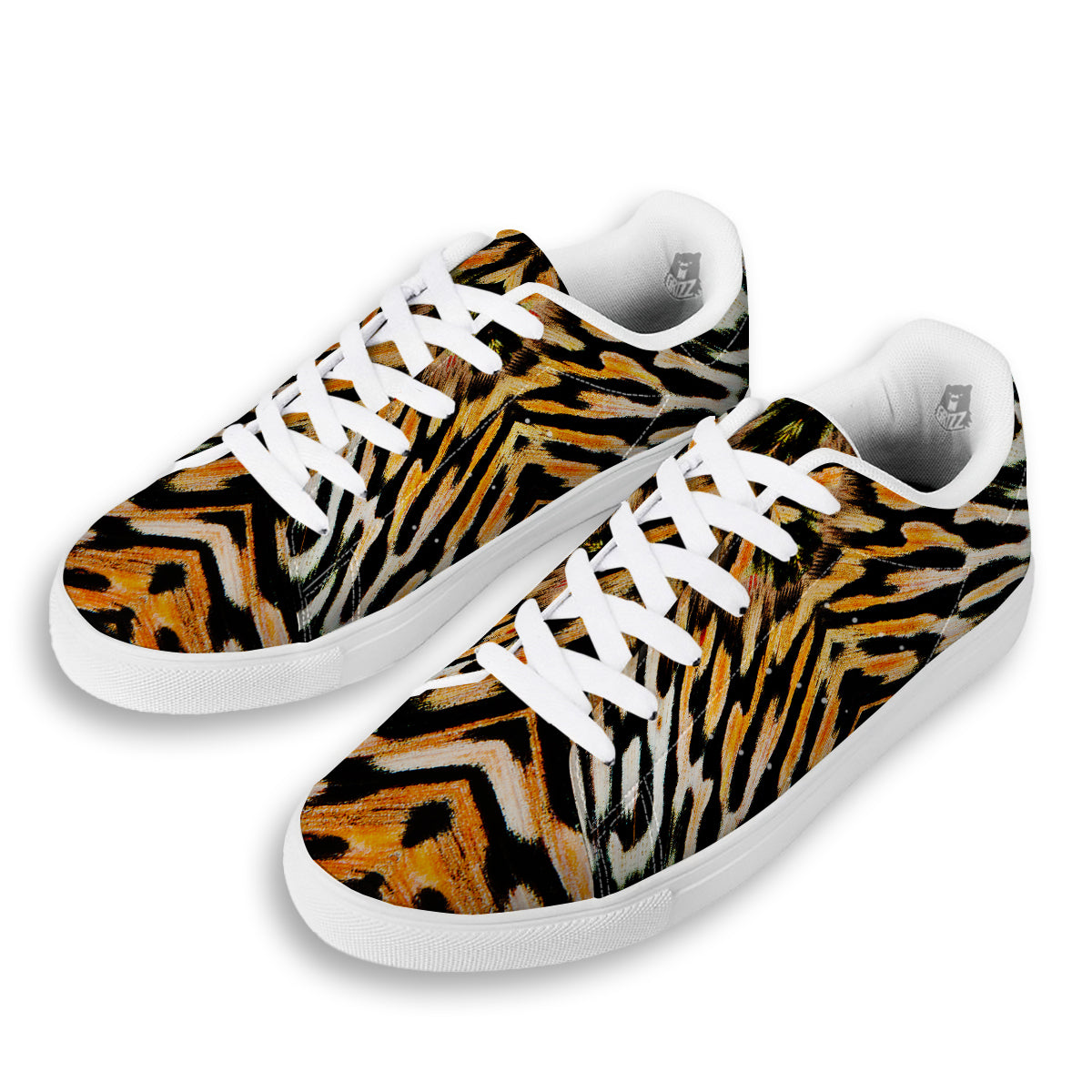 Butterfly Wing Skin White Orange Tiger Print White Low Top Sneakers-grizzshop