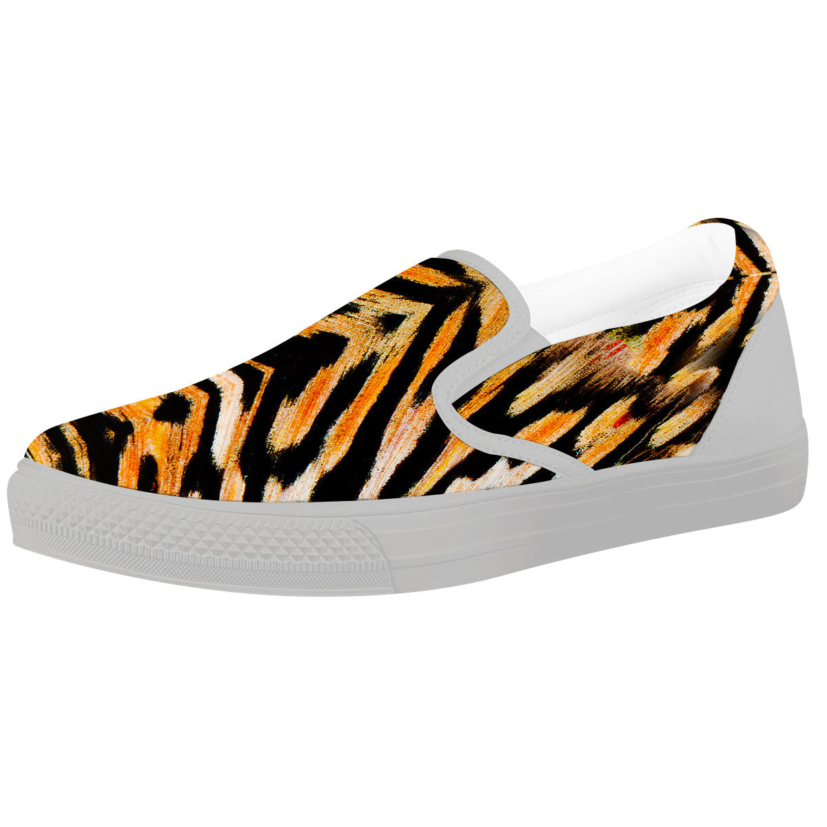 Butterfly Wing Skin White Orange Tiger Print White Slip On Shoes-grizzshop