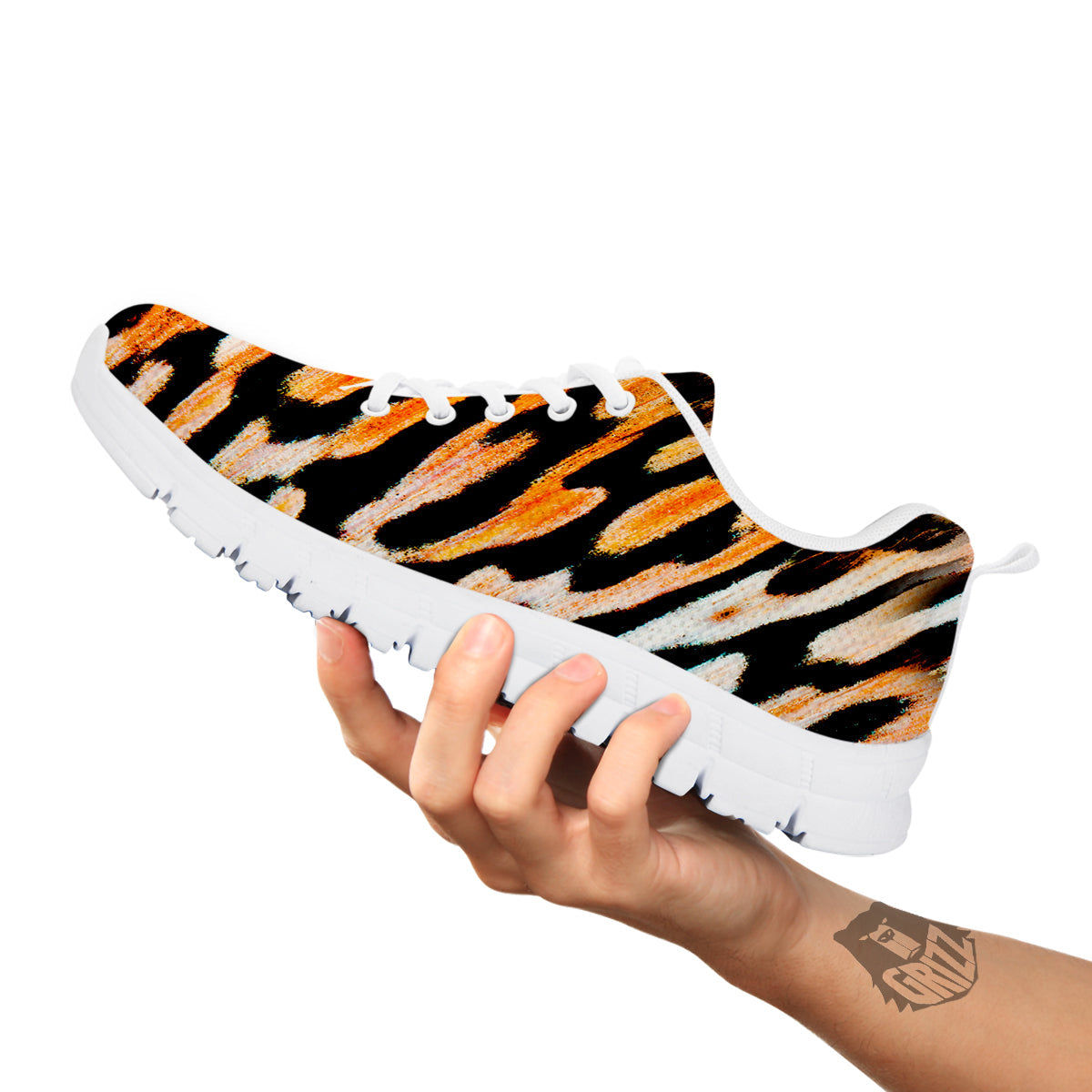 Butterfly Wing Skin White Orange Tiger Print White Sneaker-grizzshop