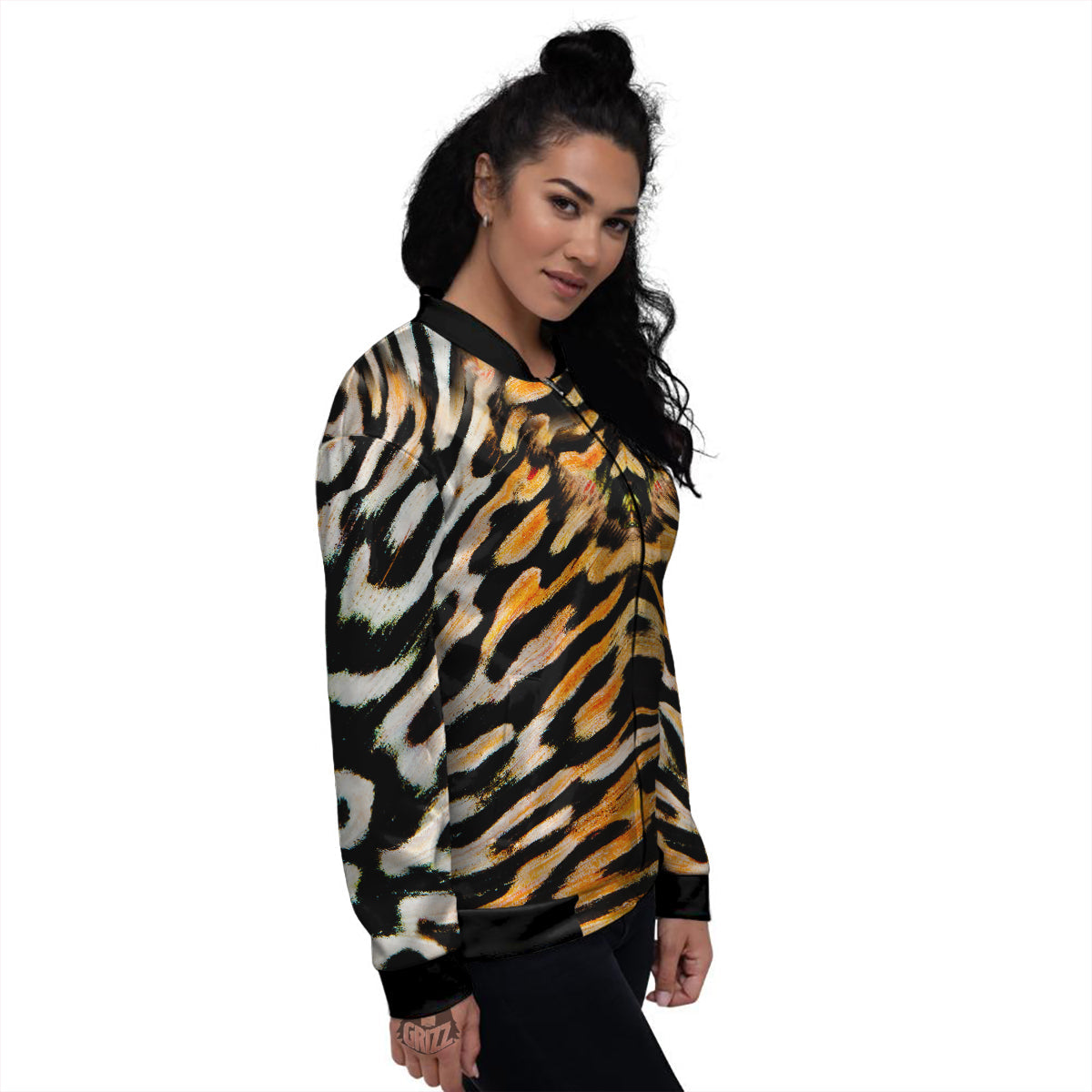 Butterfly Wing Skin White Orange Tiger Print Women's Bomber Jacket-grizzshop