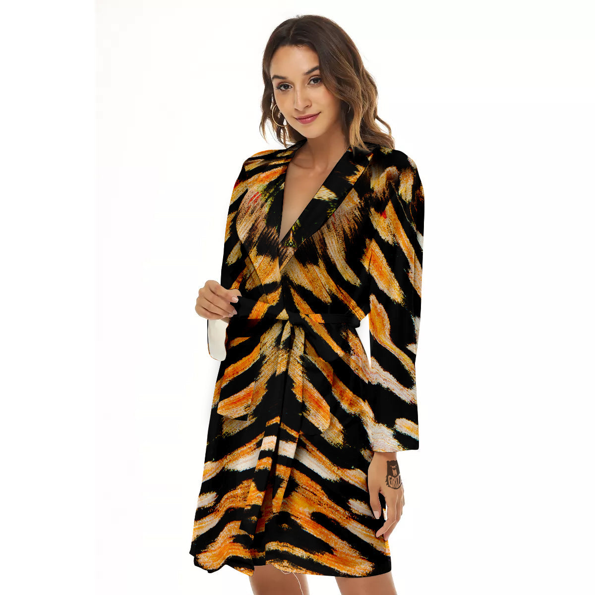 Butterfly Wing Skin White Orange Tiger Print Women's Robe-grizzshop