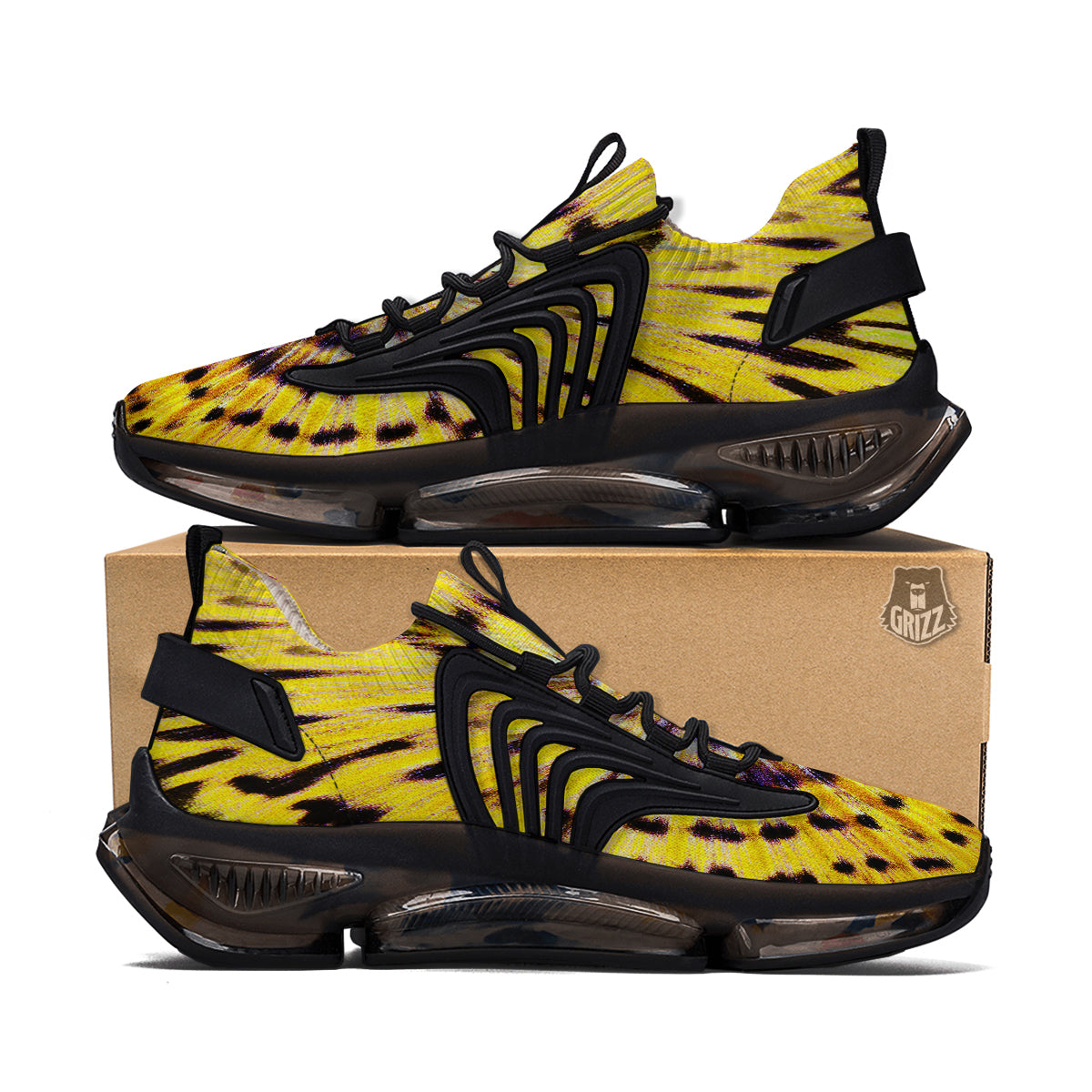Butterfly Wing Skin Yellow Print Black Gym Shoes-grizzshop