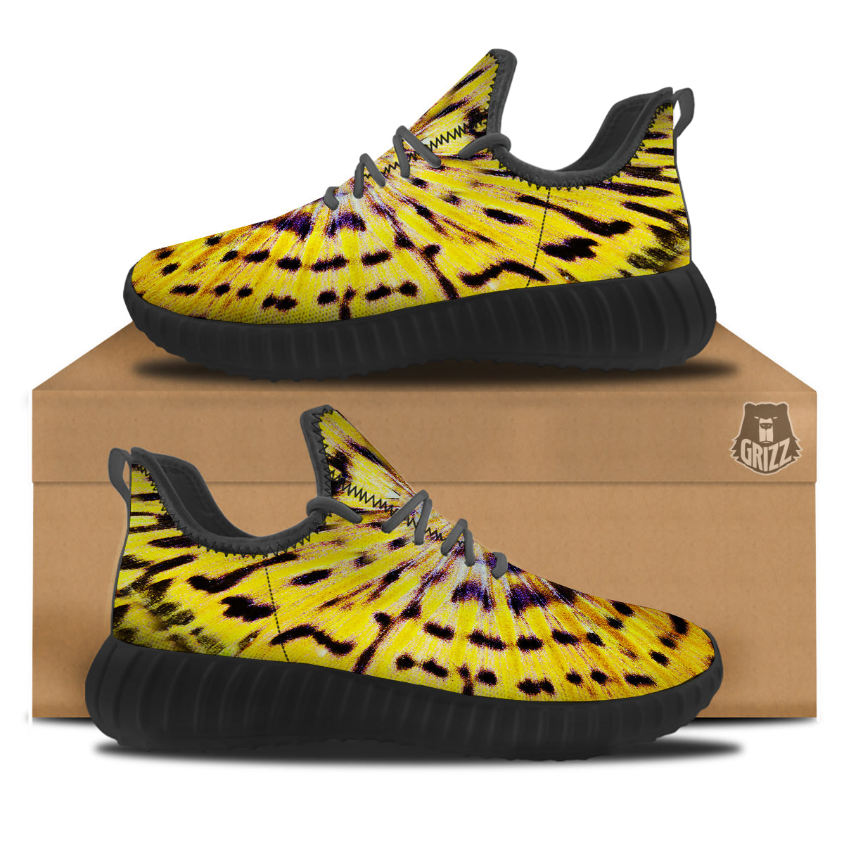 Butterfly Wing Skin Yellow Print Black Walking Shoes-grizzshop