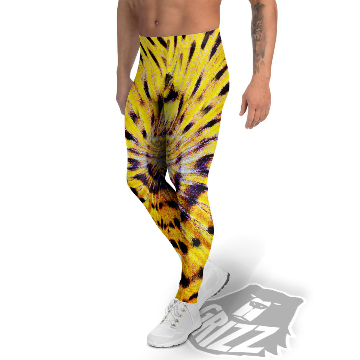 Butterfly Wing Skin Yellow Print Men's Leggings-grizzshop