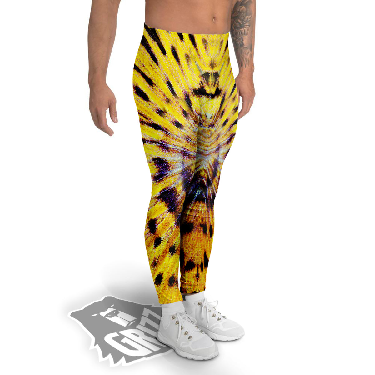 Butterfly Wing Skin Yellow Print Men's Leggings-grizzshop