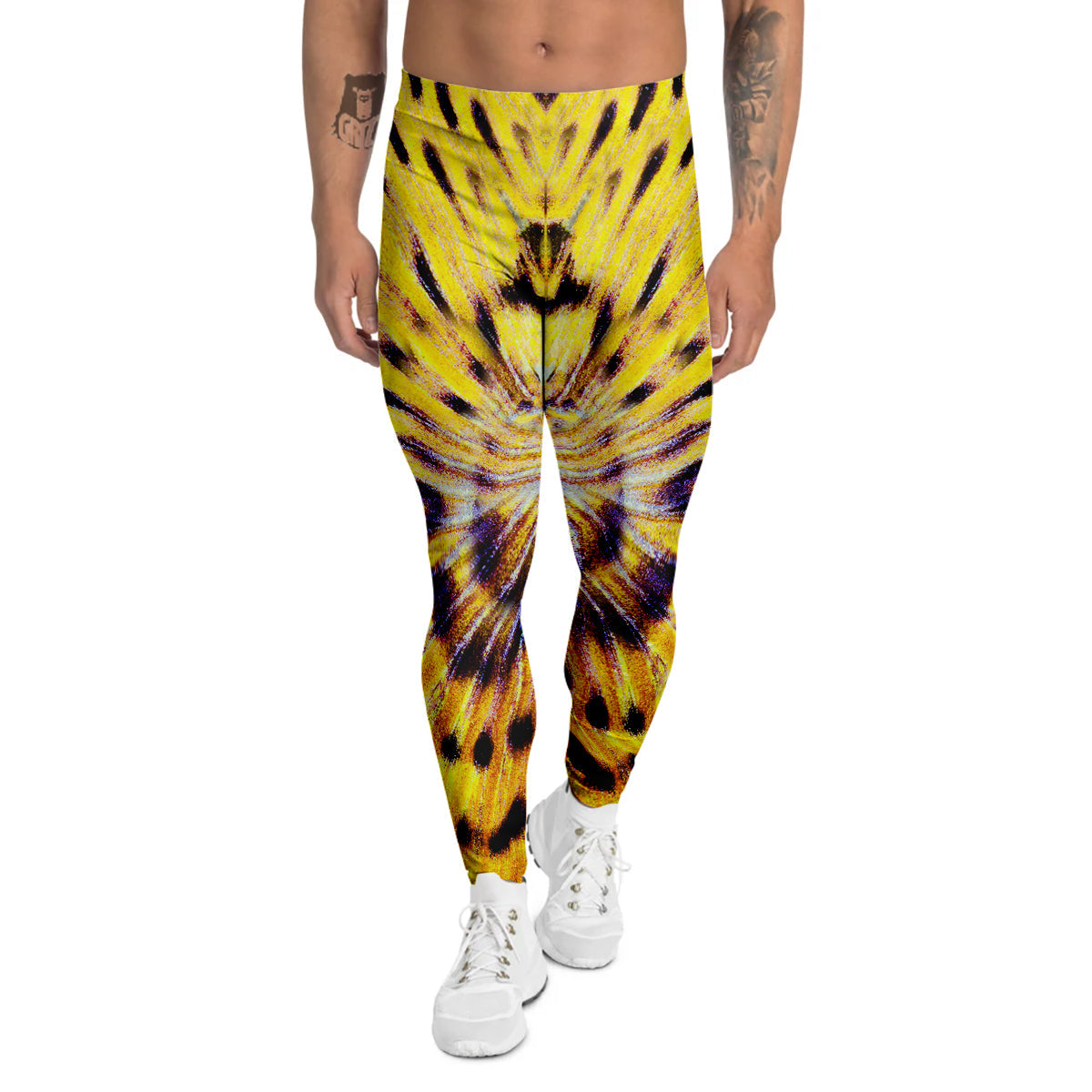 Butterfly Wing Skin Yellow Print Men's Leggings-grizzshop
