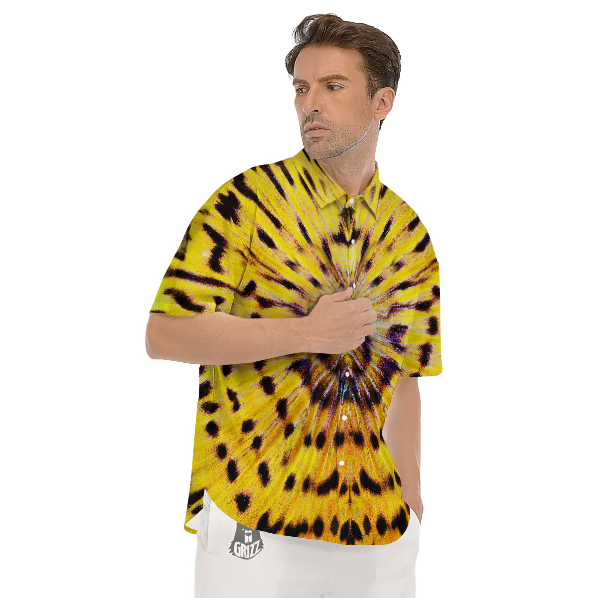 Butterfly Wing Skin Yellow Print Men's Short Sleeve Shirts-grizzshop