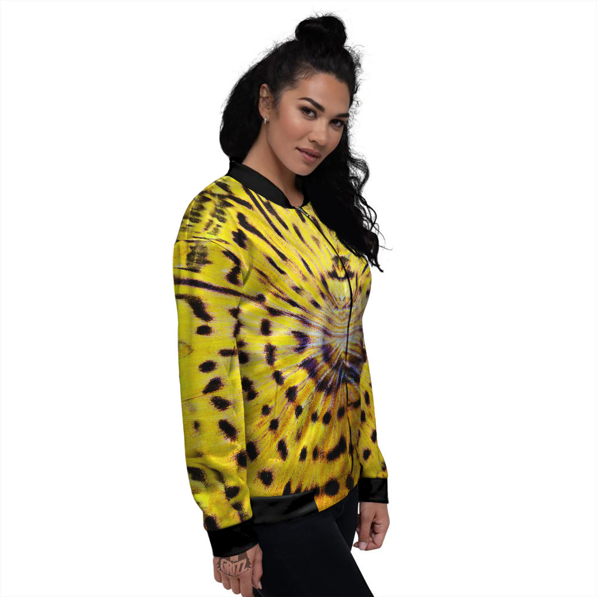 Butterfly Wing Skin Yellow Print Women's Bomber Jacket-grizzshop