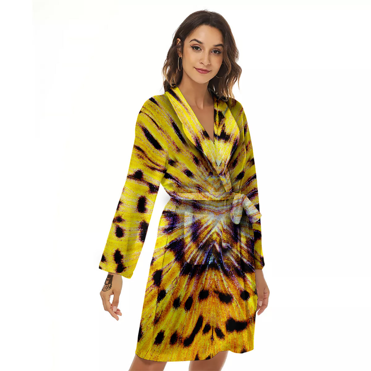 Butterfly Wing Skin Yellow Print Women's Robe-grizzshop