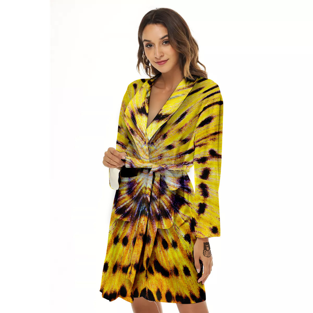 Butterfly Wing Skin Yellow Print Women's Robe-grizzshop