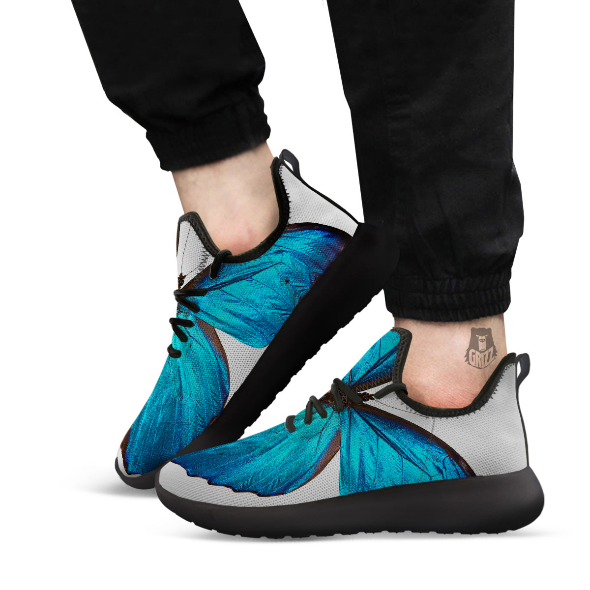 Butterfly Wings Blue Monarch Print Black Athletic Shoes-grizzshop