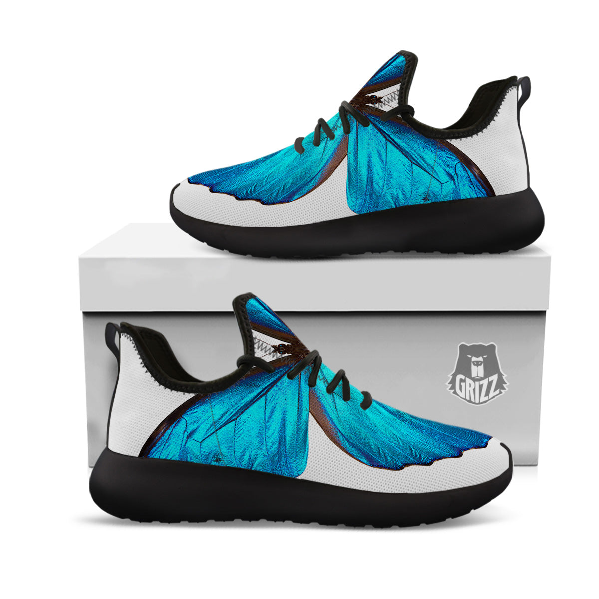 Butterfly Wings Blue Monarch Print Black Athletic Shoes-grizzshop
