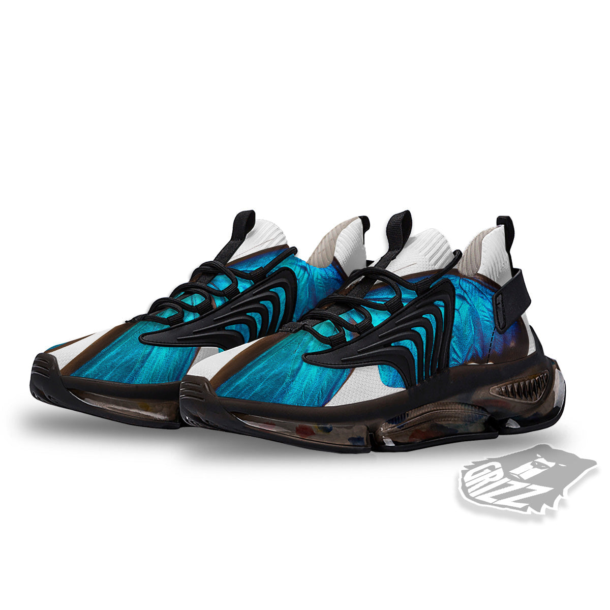 Butterfly Wings Blue Monarch Print Black Gym Shoes-grizzshop
