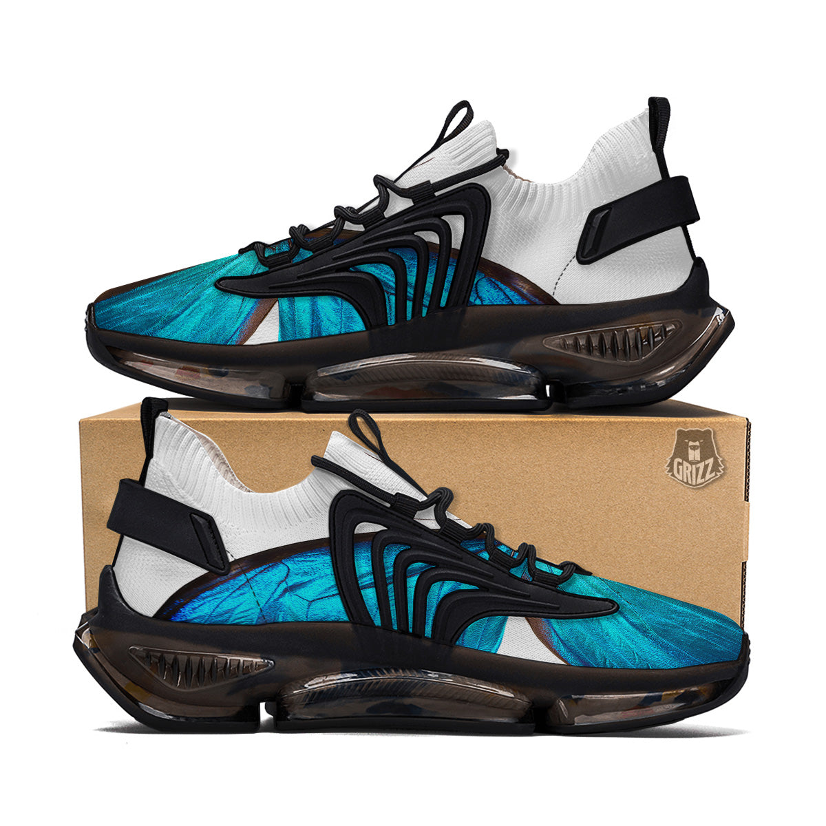 Butterfly Wings Blue Monarch Print Black Gym Shoes-grizzshop