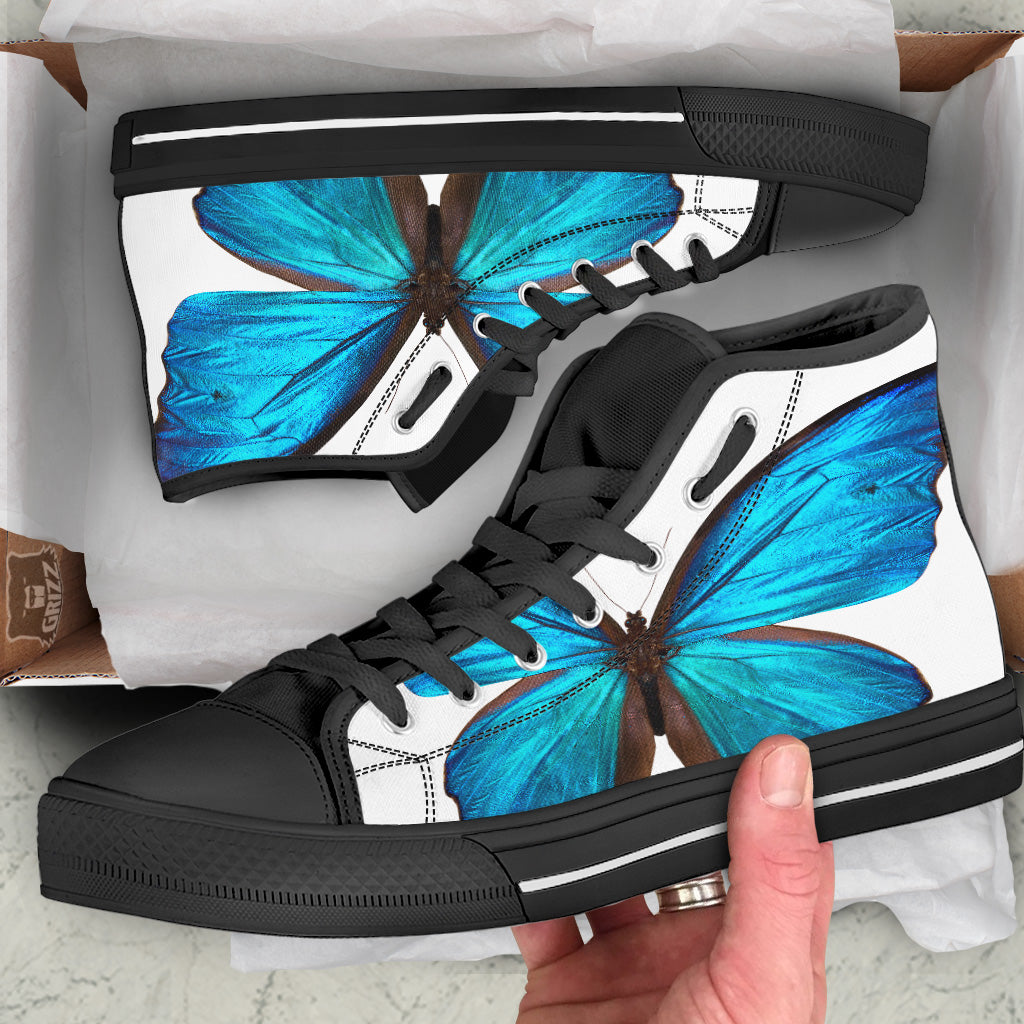 Butterfly Wings Blue Monarch Print Black High Top Shoes-grizzshop