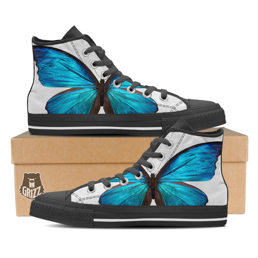 Butterfly Wings Blue Monarch Print Black High Top Shoes-grizzshop