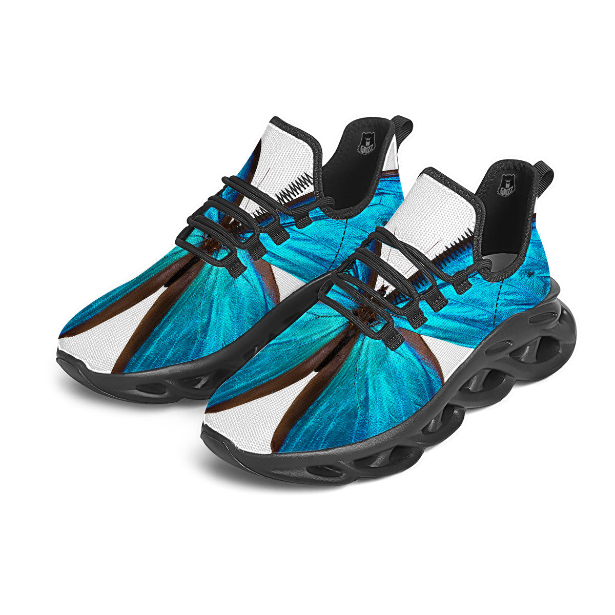 Butterfly Wings Blue Monarch Print Black Running Shoes-grizzshop
