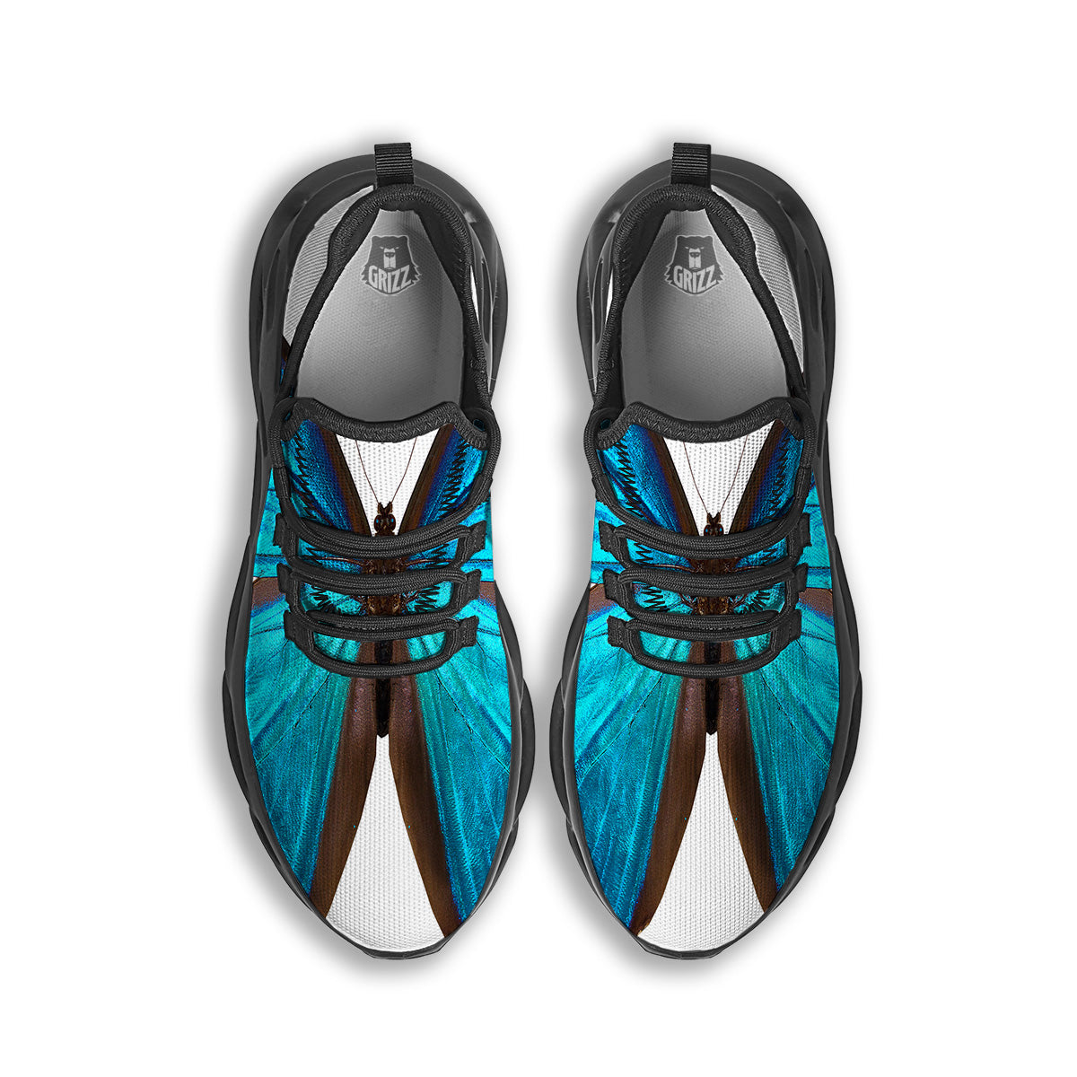 Butterfly Wings Blue Monarch Print Black Running Shoes-grizzshop