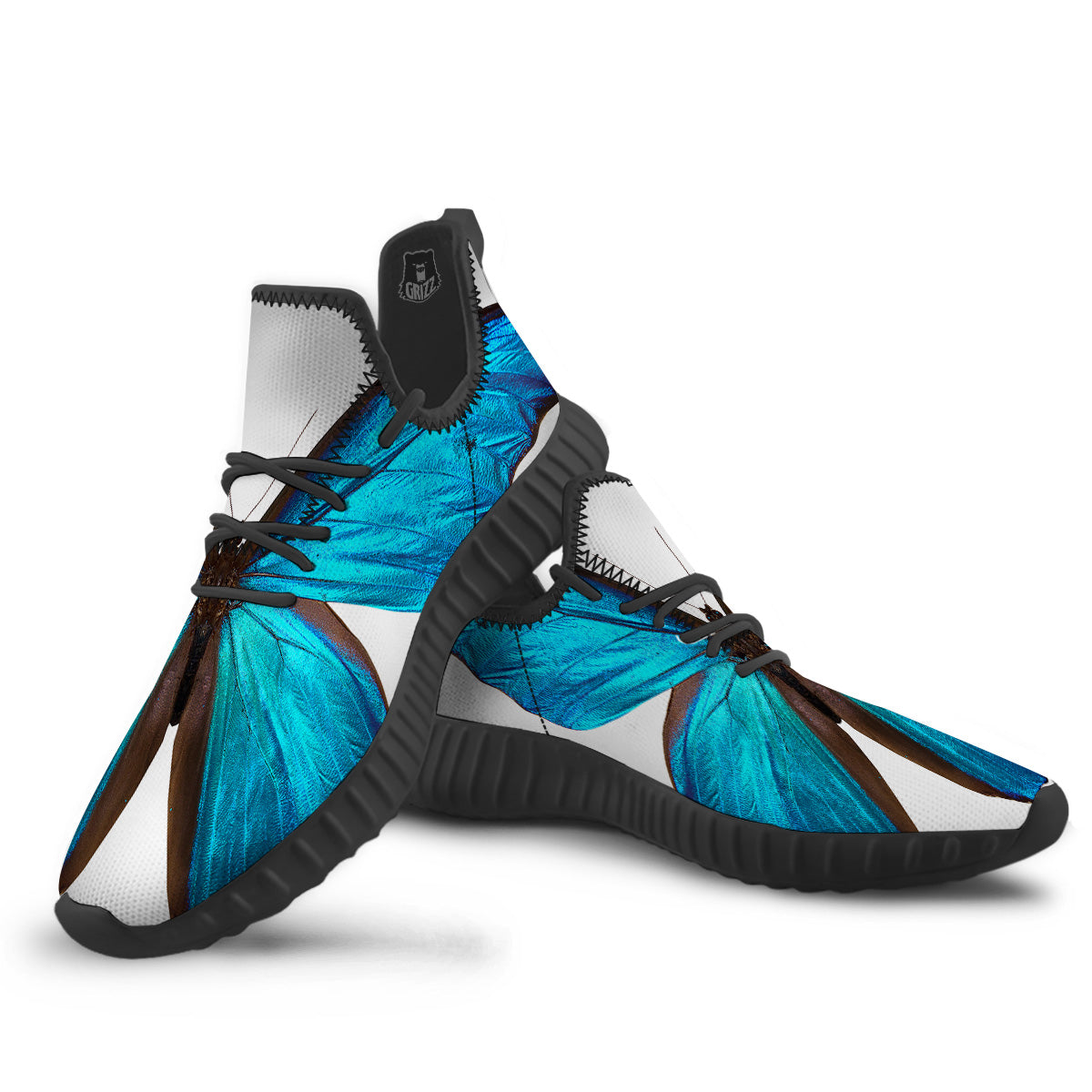 Butterfly Wings Blue Monarch Print Black Walking Shoes-grizzshop