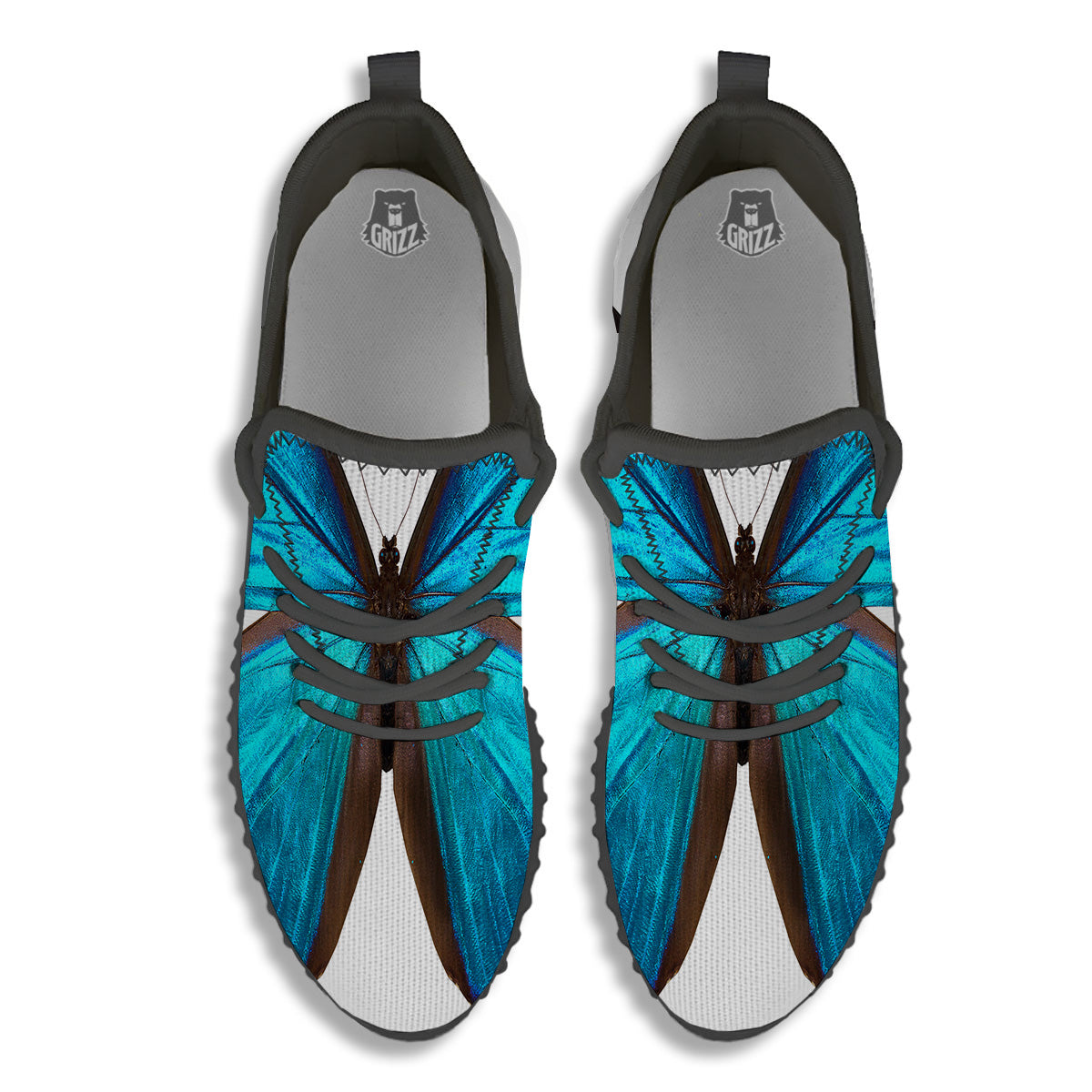 Butterfly Wings Blue Monarch Print Black Walking Shoes-grizzshop