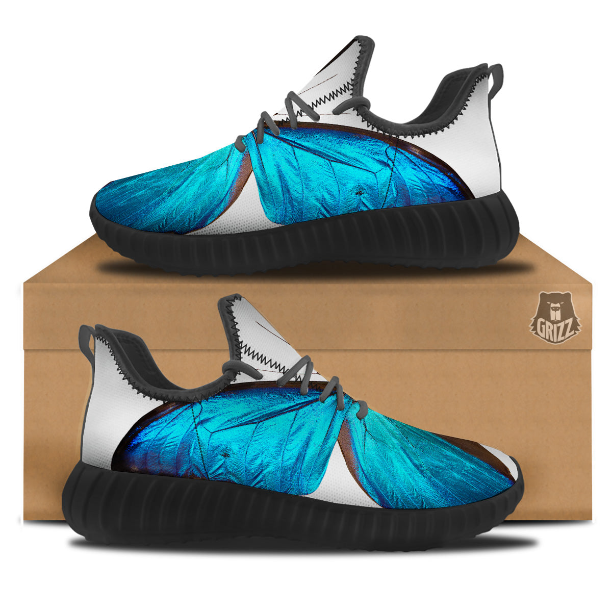 Butterfly Wings Blue Monarch Print Black Walking Shoes-grizzshop