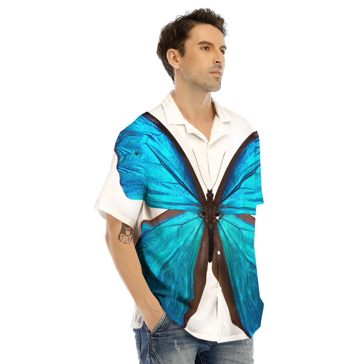 Butterfly Wings Blue Monarch Print Men's Hawaiian Shirt-grizzshop