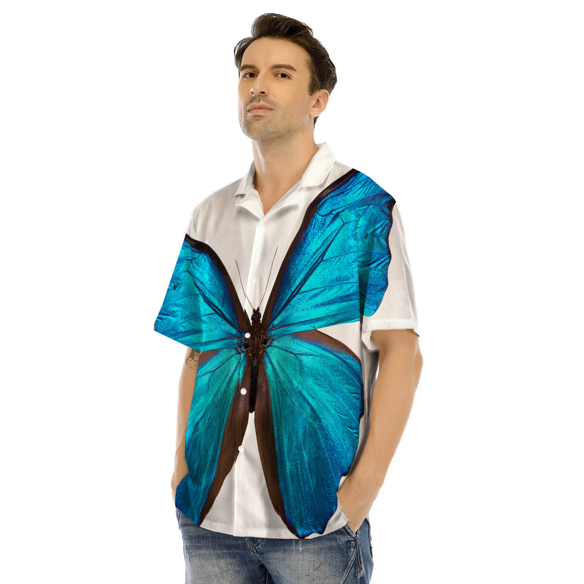 Butterfly Wings Blue Monarch Print Men's Hawaiian Shirt-grizzshop