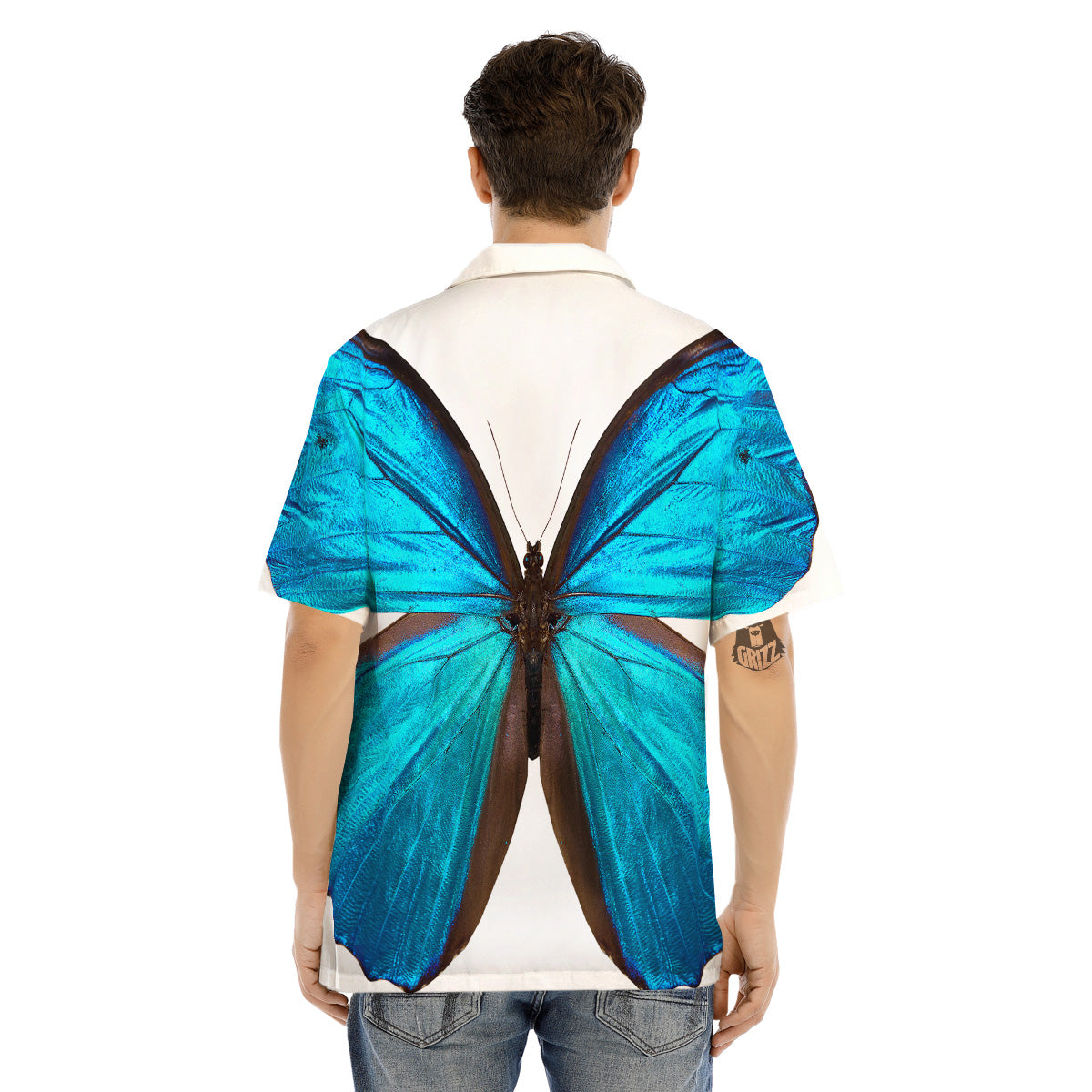 Butterfly Wings Blue Monarch Print Men's Hawaiian Shirt-grizzshop