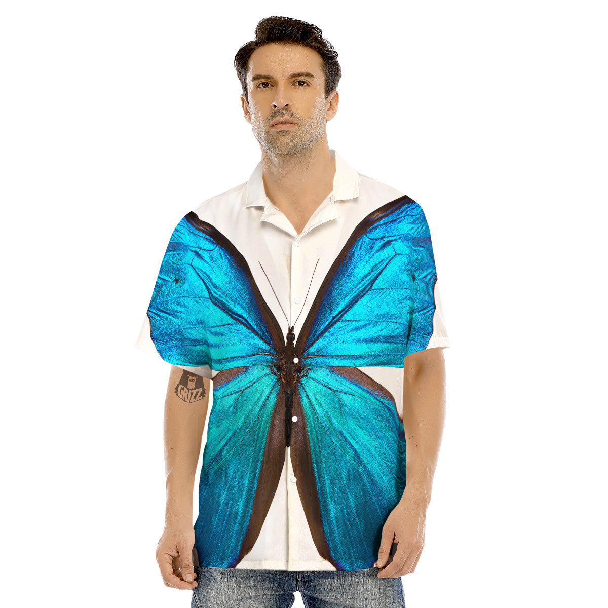 Butterfly Wings Blue Monarch Print Men's Hawaiian Shirt-grizzshop