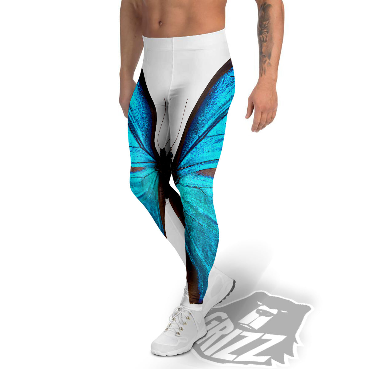 Butterfly Wings Blue Monarch Print Men's Leggings-grizzshop
