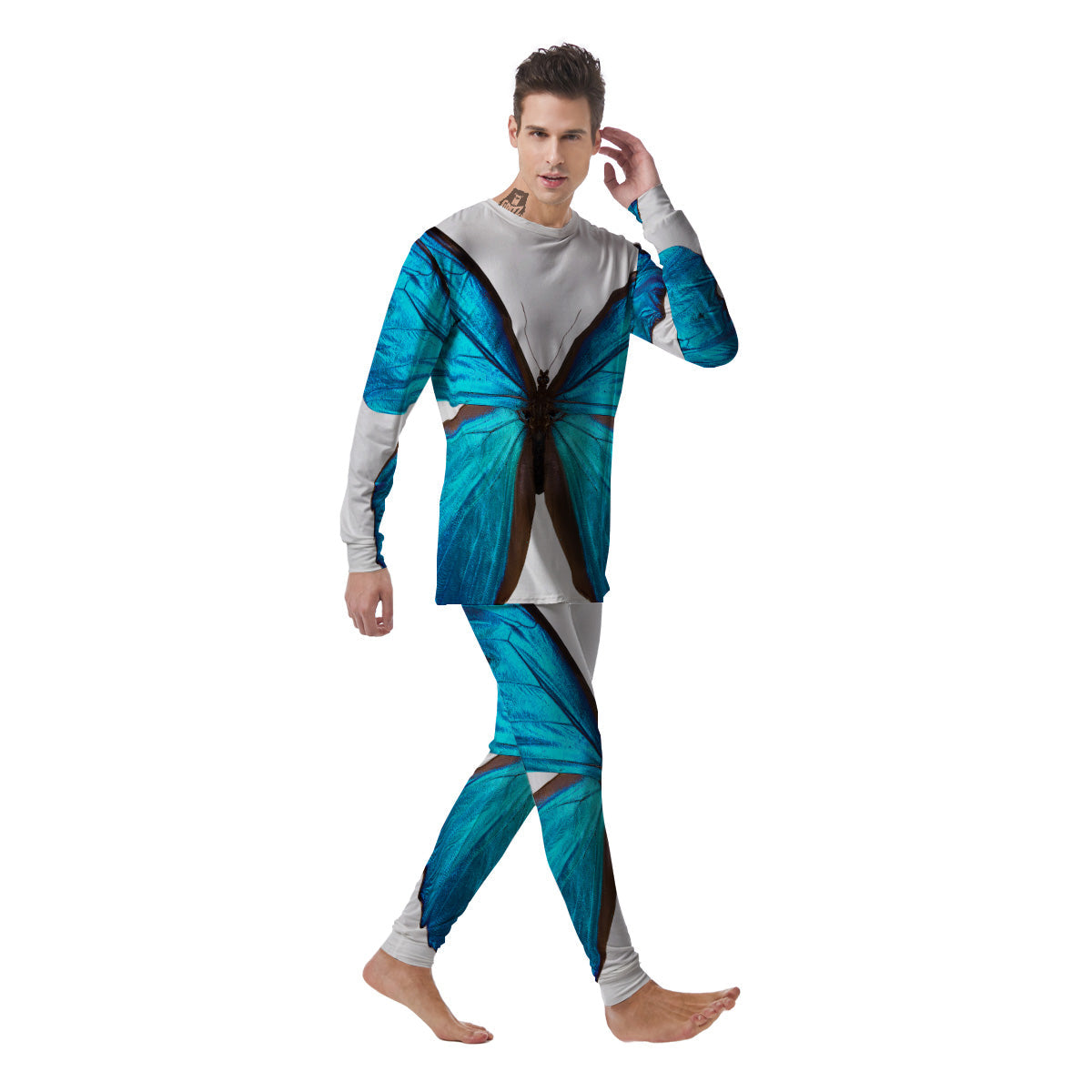 Butterfly Wings Blue Monarch Print Men's Pajamas-grizzshop