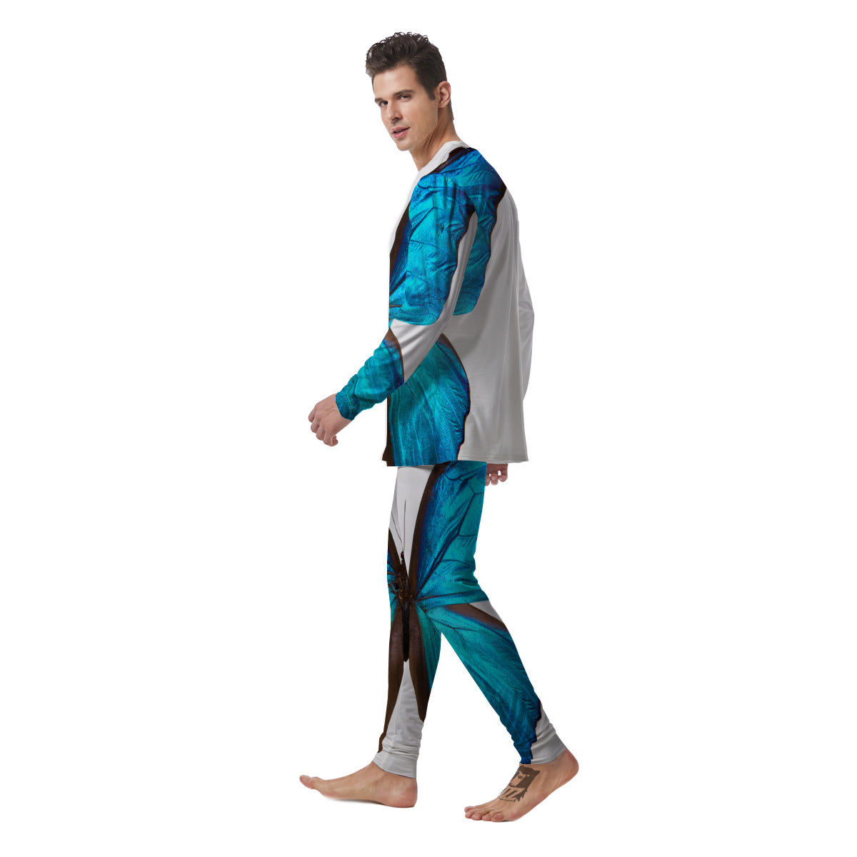 Butterfly Wings Blue Monarch Print Men's Pajamas-grizzshop