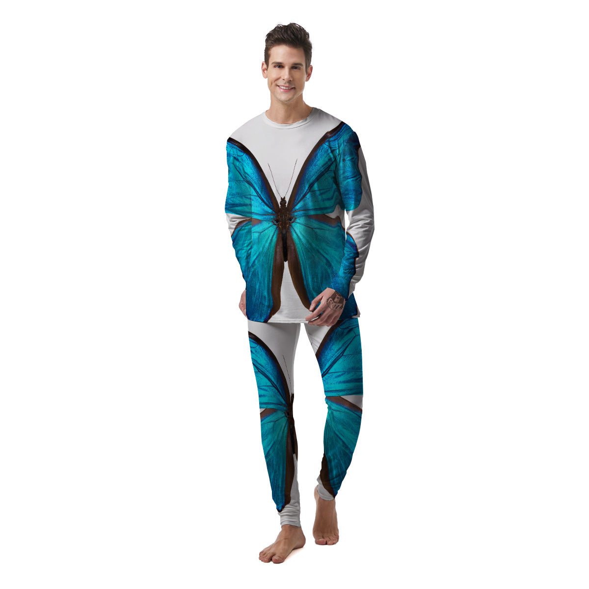 Butterfly Wings Blue Monarch Print Men's Pajamas-grizzshop