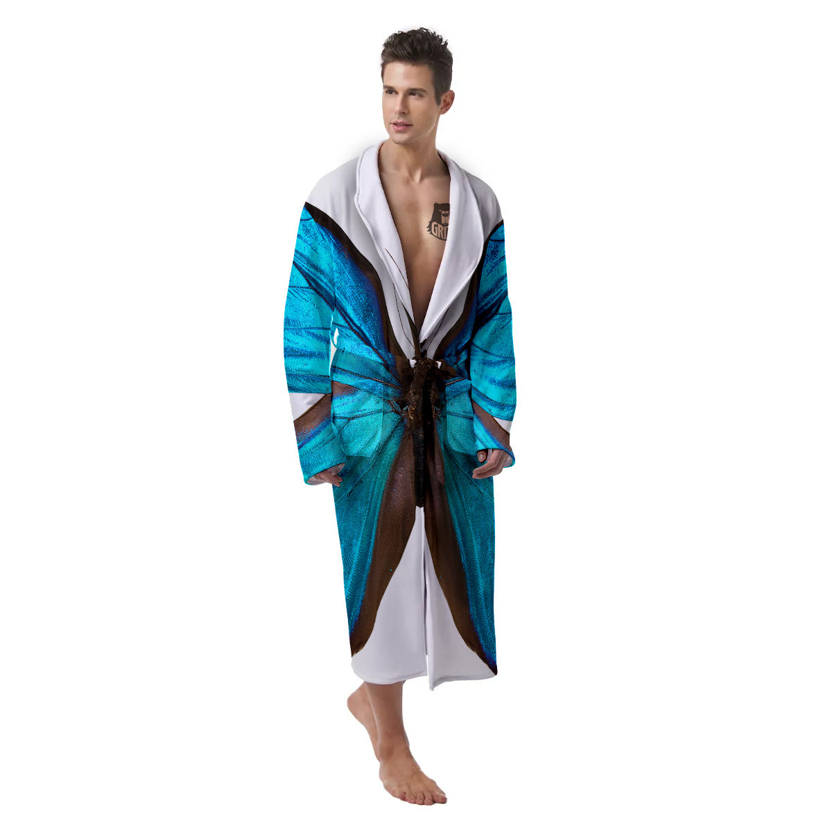 Butterfly Wings Blue Monarch Print Men's Robe-grizzshop