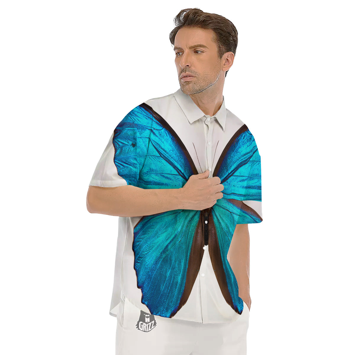 Butterfly Wings Blue Monarch Print Men's Short Sleeve Shirts-grizzshop