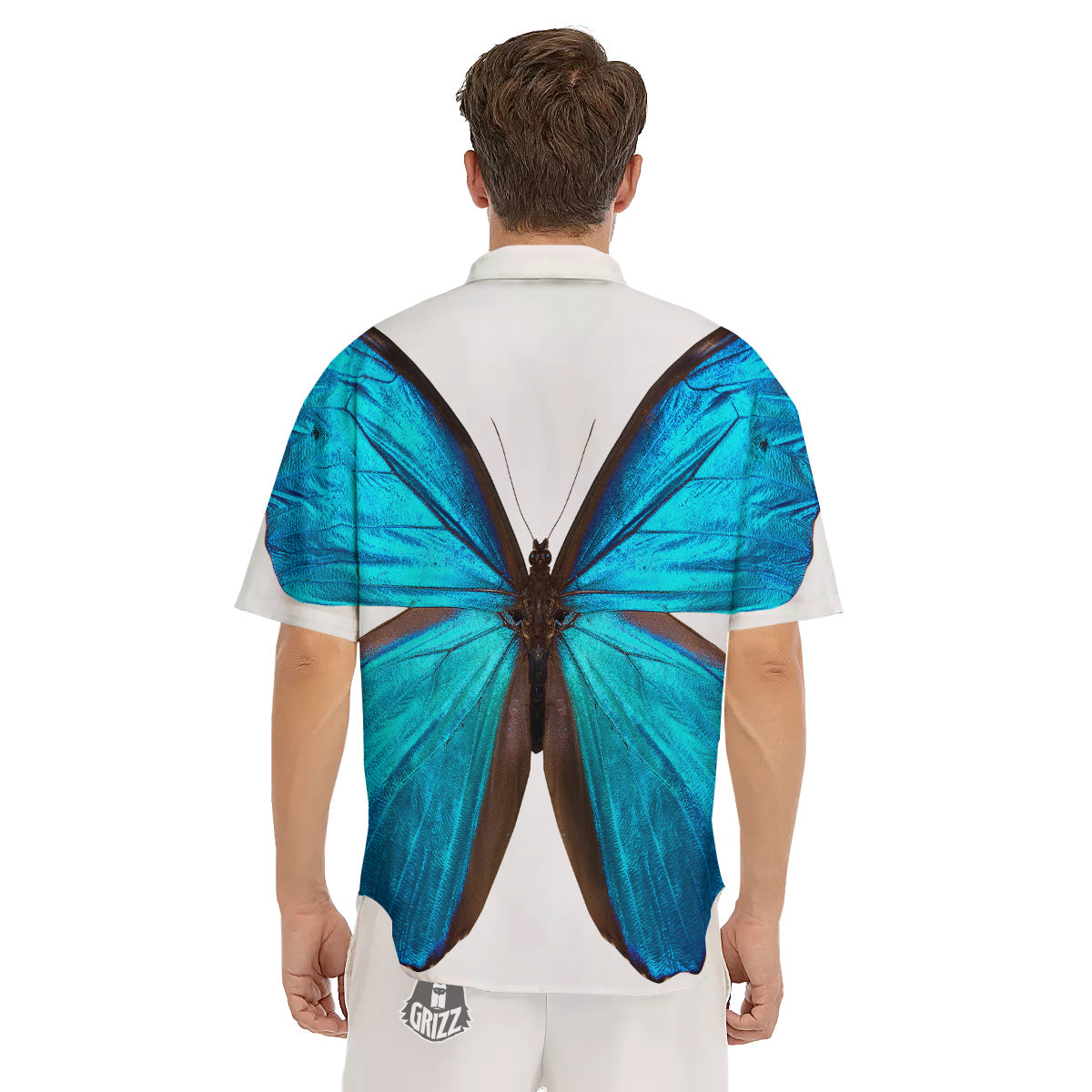 Butterfly Wings Blue Monarch Print Men's Short Sleeve Shirts-grizzshop