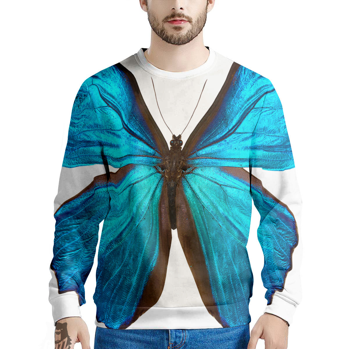 Butterfly Wings Blue Monarch Print Men's Sweatshirt-grizzshop
