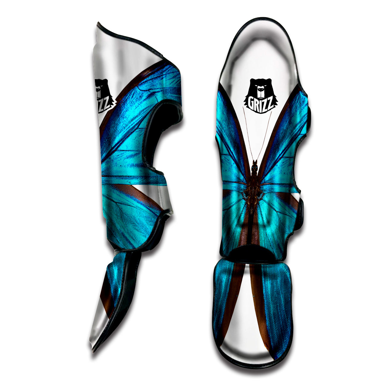 Butterfly Wings Blue Monarch Print Muay Thai Shin Guards-grizzshop