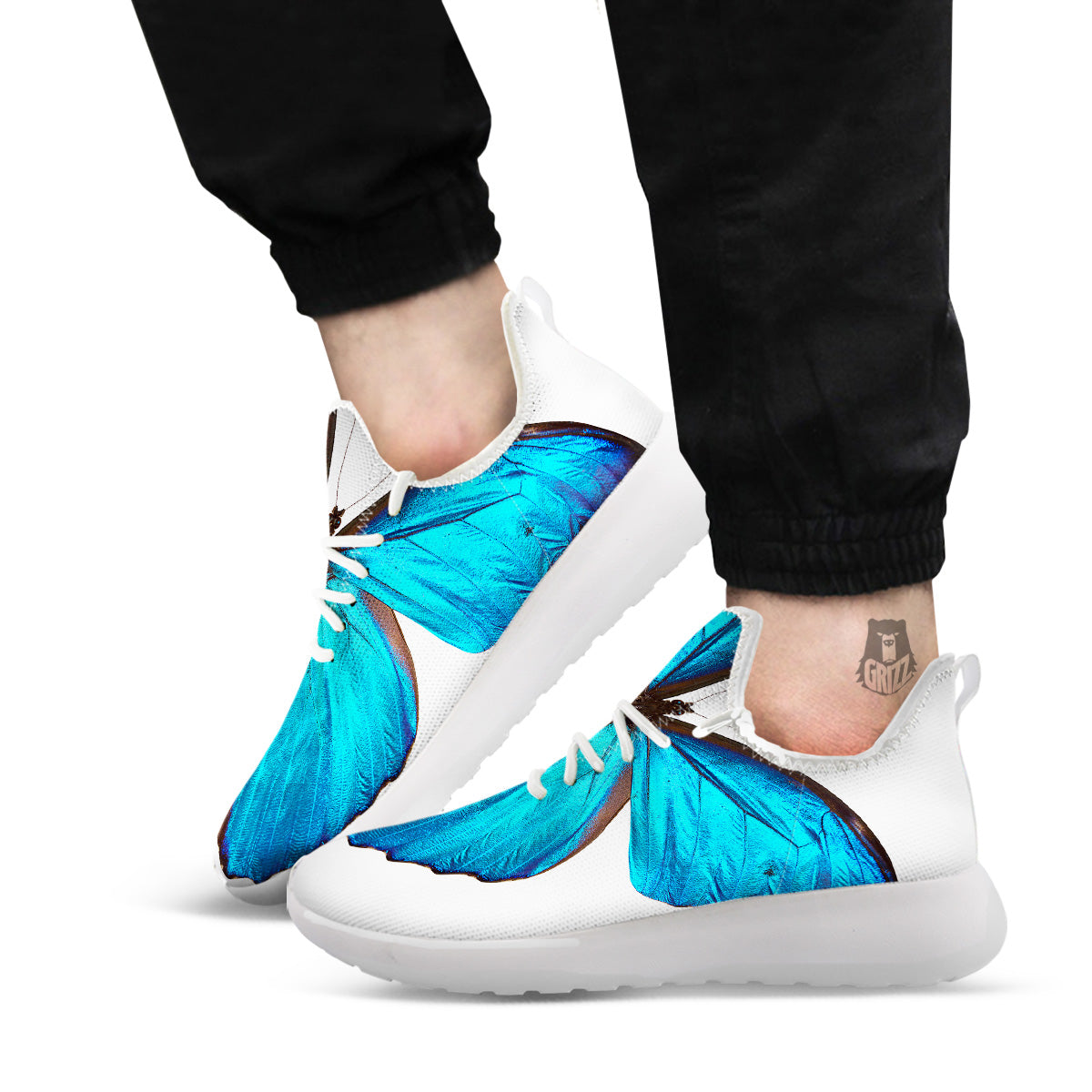 Butterfly Wings Blue Monarch Print White Athletic Shoes-grizzshop