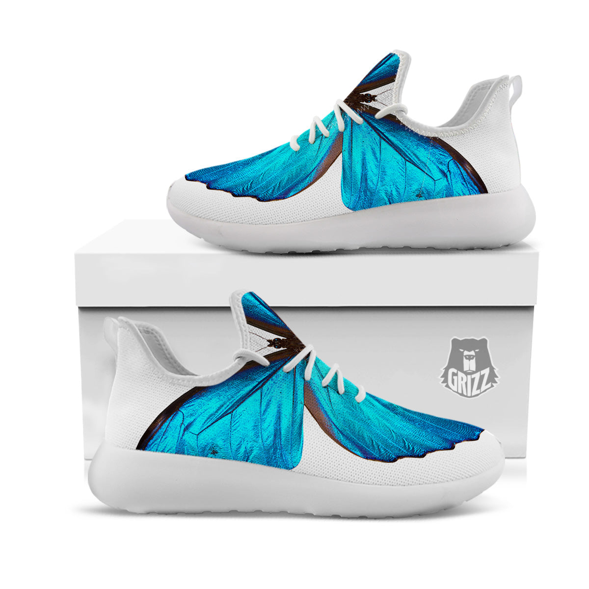 Butterfly Wings Blue Monarch Print White Athletic Shoes-grizzshop